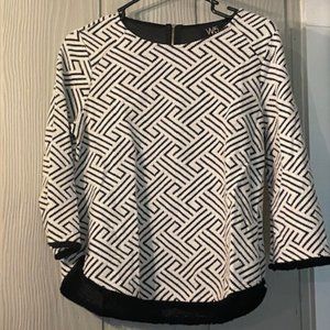 Geometric Black and White Top with Fringe Bottom